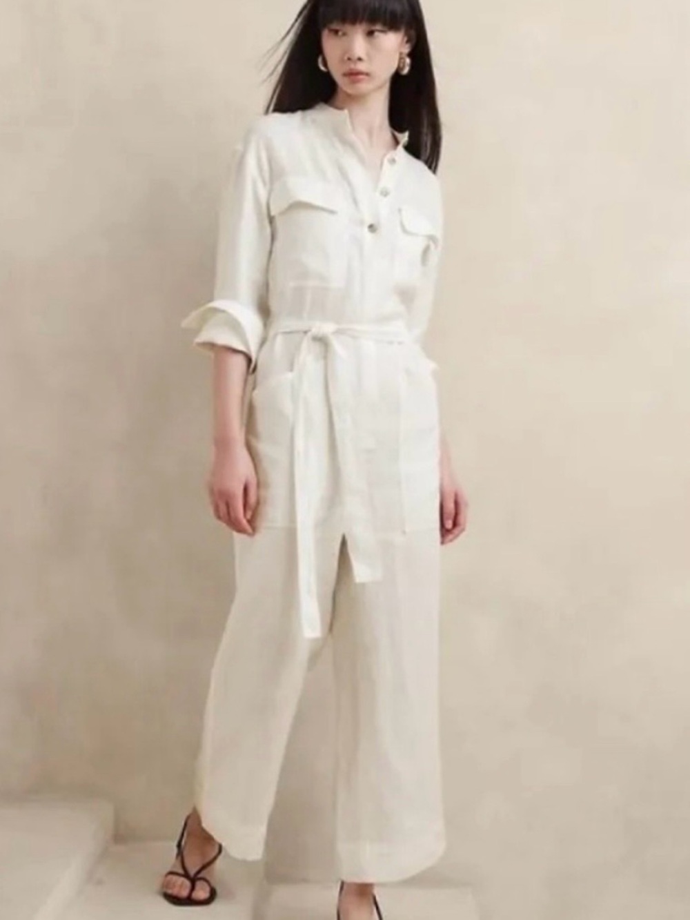 NEW Banana Republic Lisa 100% Linen Wide Leg Jumpsuit White size small petite